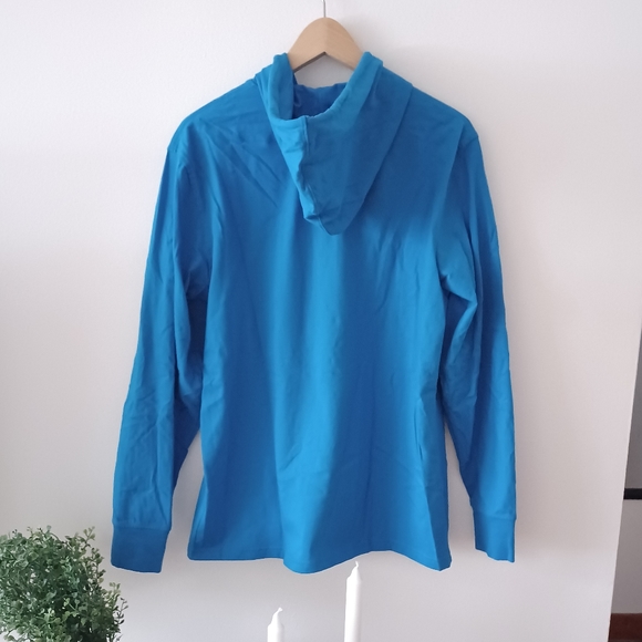 🆕️ NWT Champion Logo Blue Hooded Long Sleeve T-Shirt - Picture 6 of 11